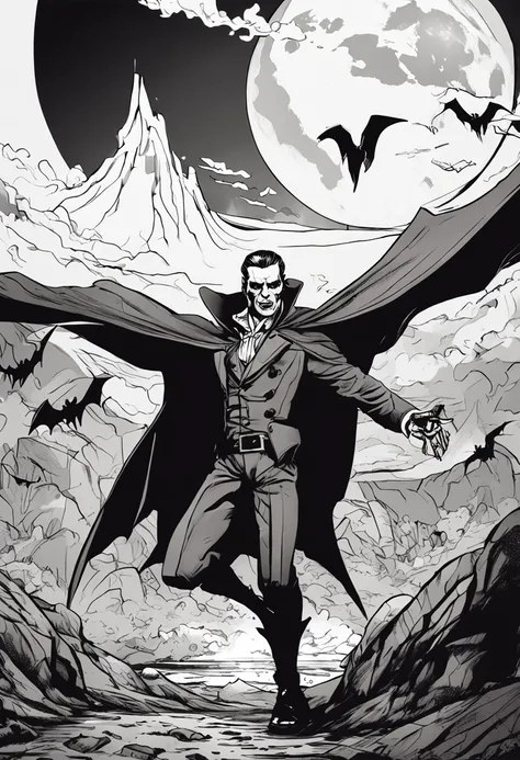 Dracula vampiro, em cima de um mastro de navio em noite escura de lua cheia, ::n_ boneco, manga, baixa qualidade, desenho, distortion, qualidade ruim, anime, jogo