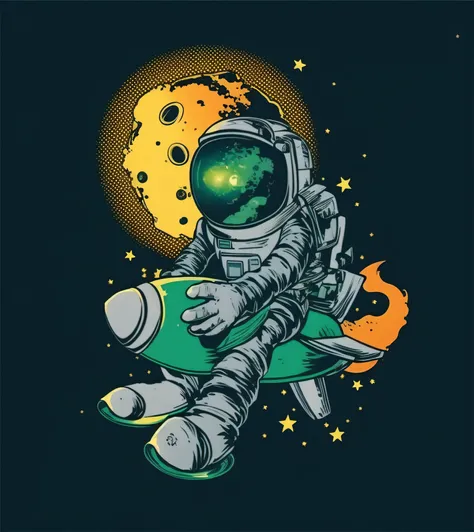 Astronauta com foguete e lua, lone astronaut