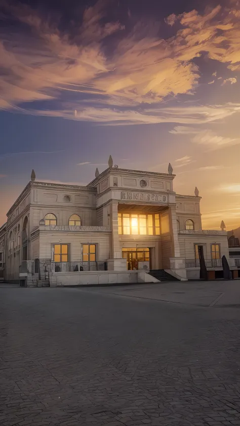 There is a large building，There is a sign on the front, Masterpiece works of art, Located in the Haji Bektash complex, author：Henryka Beyer, Knyazev Konstantin, khedival opera house, author：Simon Ushakov, author：Julius Khatovsky, nikolay, monumental giant ...