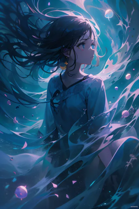 Underwater anime girl with long hair and blue dress, Wallpaper Anime Blue Water, Anime art wallpaper 8k, makoto shinkai cyril rolando, anime art wallpaper 4k, anime art wallpaper 4k, anime fantasy illustration, Detailed Digital Anime Art, artgerm and atey ...