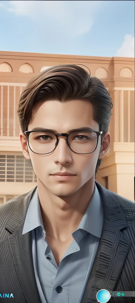 Change the background remove the watermark, a handsome realistic boy in gentleman suit with transparent glasses