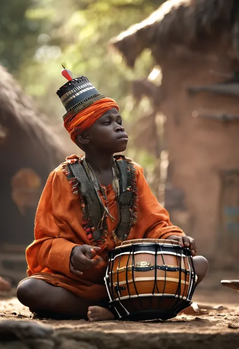 The village king listens to black boys playing drums