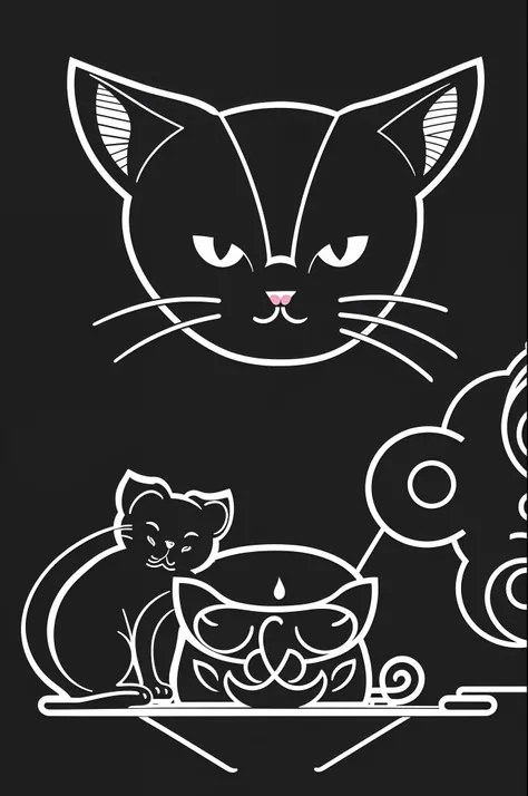 mouse cafe, logo, vector, line art, design, inspiration, straight, symmetry,cat