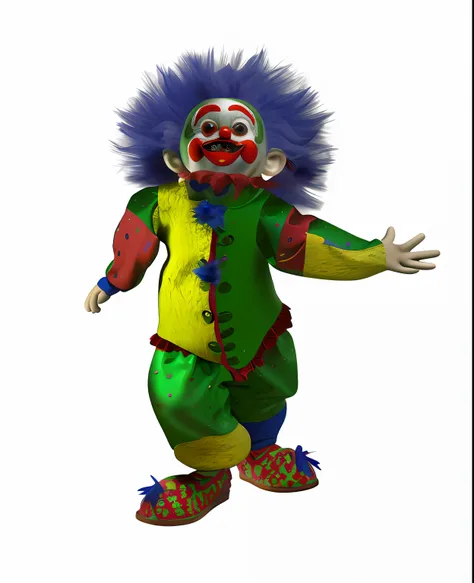 A 3D illustration of a demonic dwarf clown with a blue wig and green pants, scary clown, cutecore clown, clown waving hello, bozo the clown. clown motif, bobo da corte, bobo masculino, from a gang of circus clowns, Clown Donald Trump, Coringa grotesco, e 4...