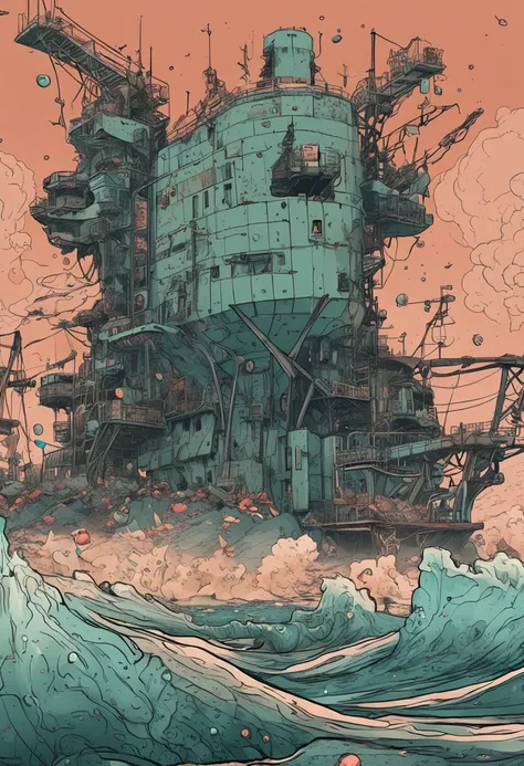 epic realistic, ((((hdr)))), ((((pastel colour)))), Eschatological, Abandoned, ocean floor，abyssal，Nuclear contamination，jpn，sunken ships，disuse，Mutant fish，Mutated seaweed，Radioactive material，heavy metal，depth of fields，high detal