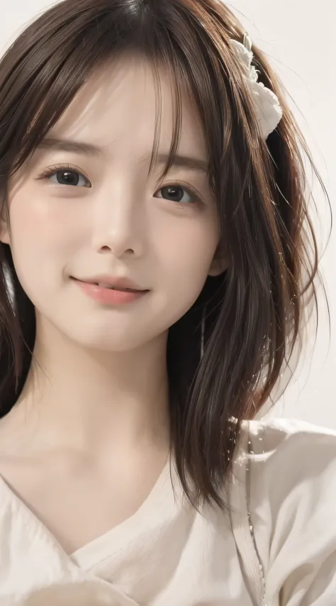 ​masterpiece, top-quality, 8K, (The upper part of the body:1.4), beautiful a girl, Clean face, looking at the viewers, a smile, A hyper-realistic, hight resolution, a picture, film grains, chromatic abberation, foco nítido, face lights, 电影灯光, Professional ...