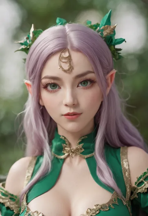 (Quality：high high quality, High definition CG, Fine depiction) (Painting style：the elf, psychedelia) (Lens effects：flowy, Dynamic angle, Dynamic pose) (人物：1个Giant Breast Girl) (Character description：eBlue eyes, silber hair:1.3, redheadwear:1.2, Purple hai...