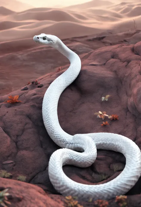 A 3D rendered white snake