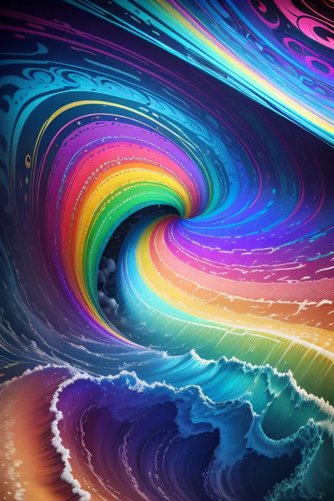 a close up of a rainbow wave with a sky background, psychedelic waves, colorful 8 k, surreal colors, colorful 4k, amazing colorful background, colorful HD picture, vivid rainbow of colors, sunny rainbow galaxy stormy sea, lsd waves, colorful digital painti...