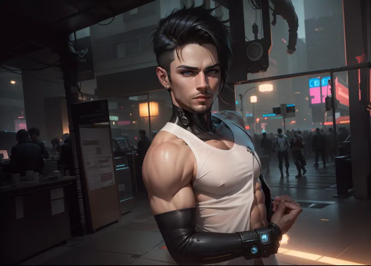 Change background cyberpunk handsome boy, realistic face, 8k, ultra realistic,