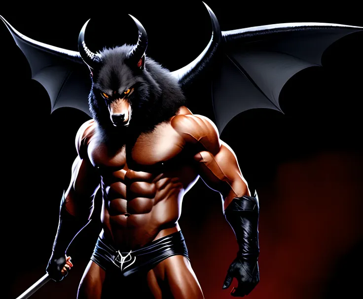 Black muscle werewolf, Long horn, Bat wings, devils