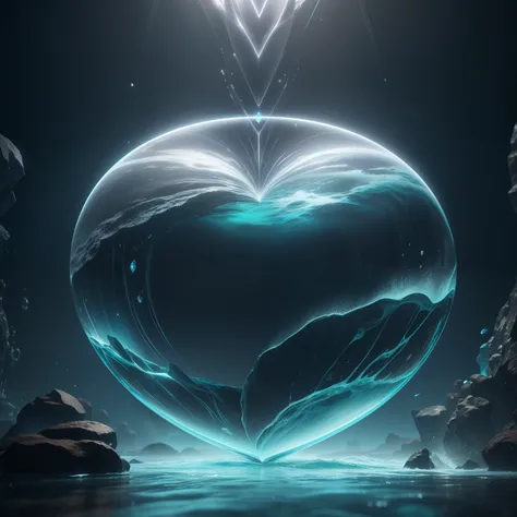 A heart with a living ocean inside, heart with an ocean inside, Living ocean inside a surrealist heart, Arte de Fantasia, fundo branco, fundo branco Cinema 4D, tinta escura, polido, Beautiful, Colouring, intrincado, Eldritch, Ethereal, Vibrando, surrealism...