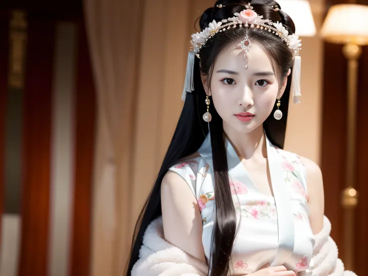 a close up of a woman wearing a headpiece and a dress, cute delicate face, Liu Yifei, Young and cute asian face, Liu Yifei, gorgeous chinese models, beautiful delicate face, Liu Yifei, Beautiful Chinese woman, Liu Yifei, beautiful aesthetic face, Clear lip...