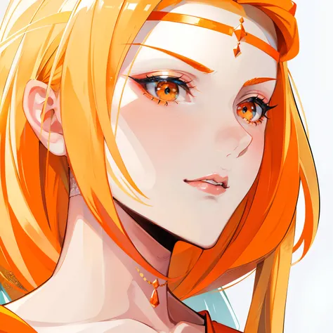 Blonde hair，Orange and white clothes，Exquisite makeup，Radiant royal sister