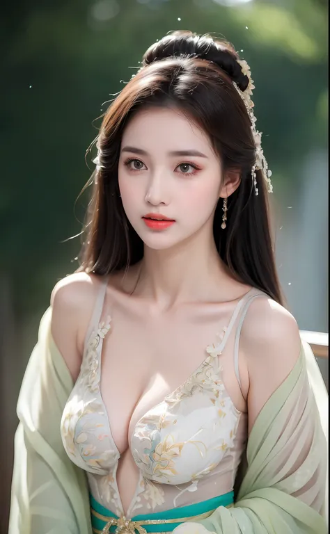 ((Best Quality, 8k, Masterpiece: 1.3)), Focus: 1.2, Perfect Body Beauty: 1.4, Buttocks: 1.2, ((Layered Haircut)), (Wet Clothes: 1.1), (Rain, Street:1.3), (Breasts: 1.2), (Hanfu: 1.2), Bare Shoulders, Bare Legs, Highly Detailed Face and Skin Texture, Fine E...