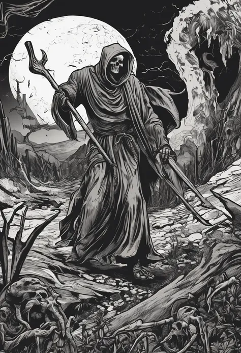 Depiction of a Death Reaper Wielding a Scythe in Hell