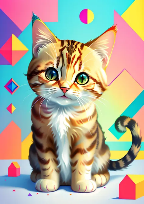 (Tabby cat), Munchkin ,Wall portrait geometric multidimensional, art book, tchibi,
yang08k, Beautiful, Colorful,
Masterpieces, of the highest quality, Best quality, offcial art, Beautiful and aesthetic,