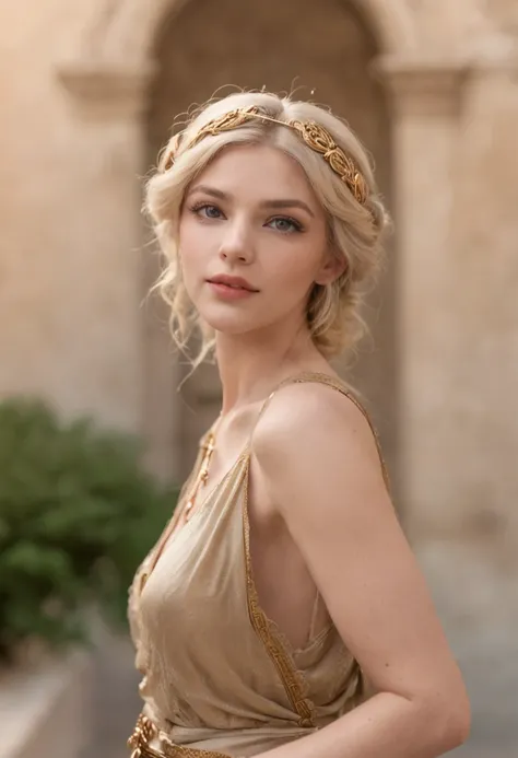 (Best quality, 8k, masterpiece: 1.3), blonde Greek goddesses, Greek clothes, Middle Ages, medium breasts, big hips, slim waist, beautiful, glamorous, alluring, shapely, curvy, long legs, high detail, High sharpness, Photos with depth, detailed face, detail...