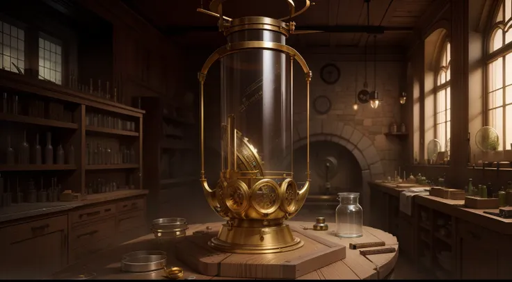 Alchemy Observatory，Ancient alien technology，Background of various complex winding glass test tube beaker mystery instruments，The old shell is broken，（makina，Precision instruments）