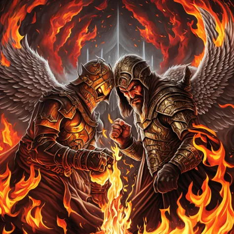 Imagem arfed de um homem com barba e rosto de jesus, jesus christ fighting lucifer, diabo versus anjo, fazendo um acordo com o diabo, heaven vs hell, anjo versus diabo, angels vs demons, batalha entre o bem e o mal, satan in hell, jesus christ is the doom ...