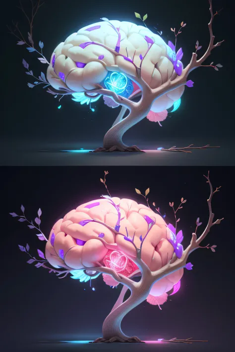 for science use: a three-dimensional white brain icon in its side view. This brain icon has multiple colorful neuron branches connected together, distinguished by different colors. remove decorations, remove leaves.