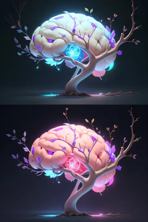 for science use: a three-dimensional white brain icon in its side view. This brain icon has multiple colorful neuron branches connected together, distinguished by different colors. remove decorations, remove leaves.