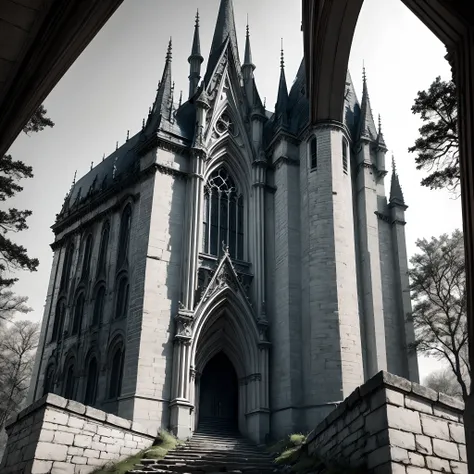 on a cliff，gothicarchitecture，black in color，borgar