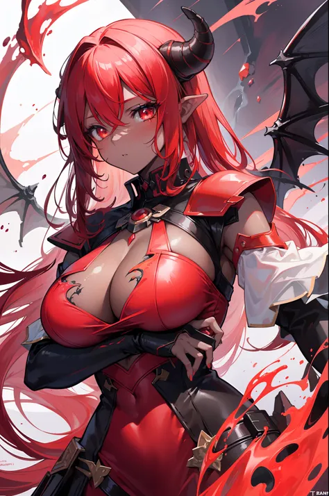 (8K、HighestQuali、tmasterpiece:1.2),hyper HD, retinas, Anatomically correct, Textured skin, Super detail, Best quality, A high resolution、Hyper-detailing,Solo,1 girl,full bodyesbian,dragon girl,(Red hair),Red eyes,(shint pupil),mature female,big breasts,thi...