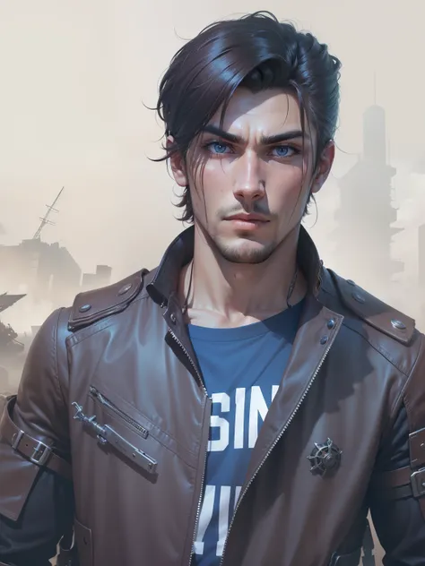 Steampunk male, A half body, Apocalyptic war scenery handsome boy same face as in the picture