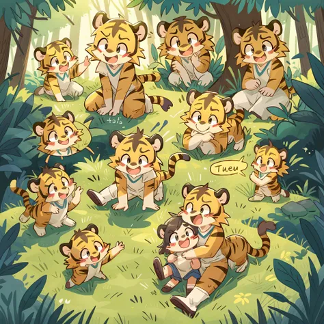 top quality, best quality, highres, masterpiece, super high resolution, detailed background, grass field(animal tiger play with human child girl)petting, hug, biting, smile, joyful, chibi, absurdres(highly detailed beautiful face and eyes)perfect anatomy, ...