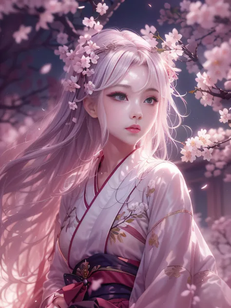 Super beautiful photo，Woman with long hair and a cherry crown on her head, red eyes，covering ears，Beautiful anime girl, beautiful anime woman, beautiful anime style, Beautiful Anime Portrait, ethereal beauty, Beautiful anime, guweiz, ((a beautiful fantasy ...