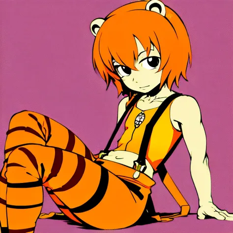 orange jellyfish head，tigre，female，kig system，suspenders，vivaciousness，adolable，children