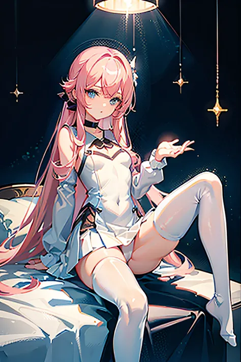 Open your legs、black choker、small breasts、(((loli)))、155cm、stand in bedroom、JK uniform、white transparent pantyhose、bright expression、Young shiny shiny white shiny skin、Best Looks、ultimate beauty girl、The most beautiful pink hair in the world、shiny light ha...