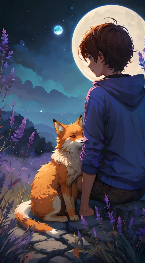 there is a boy sitting on a rock with a fox with a wide fluffy tail edmund blair and charlie bowater, boy with fox ears and tail, charlie bowater art style, erin hunter, cyril rolando and goro fujita, charlie bowater and artgeem, full color illustration, f...