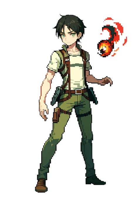 masterpiece, top quality, best quality), pixel,pixel art, 1 boy, eren yeager, attack on titan, fullbody