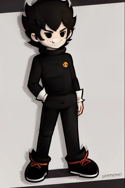 chibi,full body,standing,Karkat Vantas, parper mario style, smile