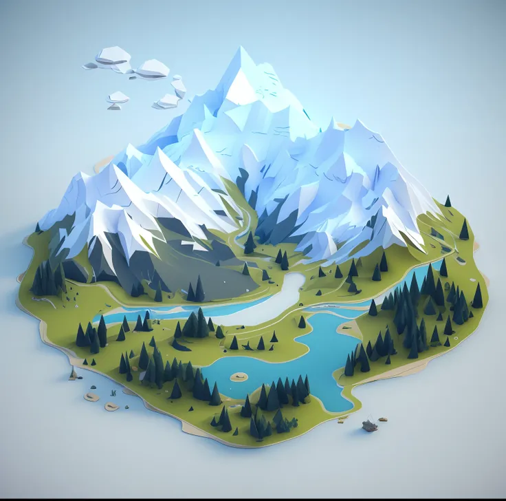 3d illustration of mountains with lakes, glaciers and trees, 3d matte illustration, 3 d landscape, 3D landscape, Detailed digital 3D art, 3 d illutration, intricate 3 d illustration, 3 D 插图, 3D illustration, 3 d epic illustrations, an exquisite 3 d map, lo...