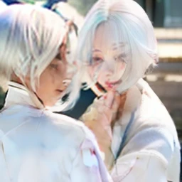 2girl, white hair, realistik, ultra detail, short hair, 70mm lens