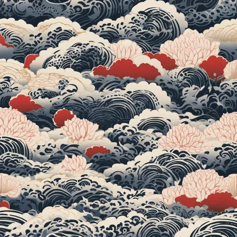 "Envision an enchanting wallpaper pattern composed of a rhythmic arrangement of iconic Japanese symbols, each adding a layer of cultural depth and significance.

The delicate sakura blossom, symbolizing renewal and fleeting beauty, is interspersed among in...