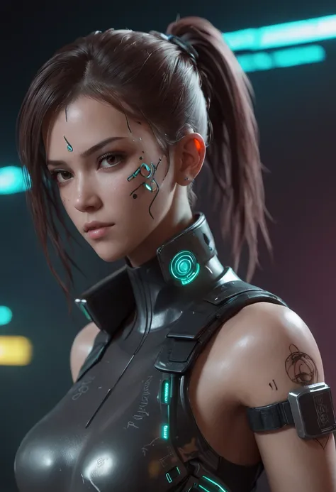 ((melhor qualidade)), ((obra-prima)), (detalhado: 1.4), ..3d, Bruna Marquezine como uma imagem de uma linda mulher cyberpunk, ((corpo inteiro)), HDR (high dynamic range), ray tracing, NVIDIA RTX, Super-Resolution, Unreal 5,Subsurface dispersão, Textura PBR...