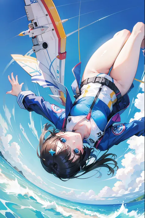 1girl soaring through the sky in a captivating skydiving act