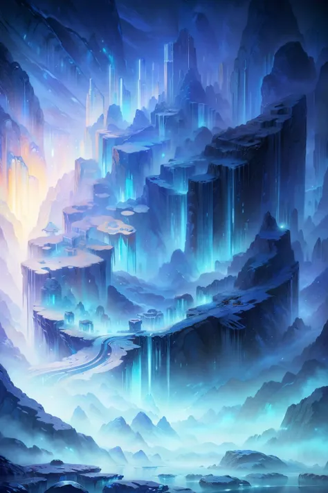 a new world of icy landscapes,drak，science fiction, 4k, high quality, illusory engine, fantasy art ,clean design, epic instagram...