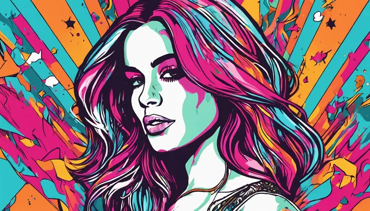 ready-to-print vector t-shirt art colorful graffiti illustration of singer lana del rey, full body, action shot, vibrant colors, high detail