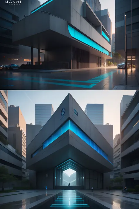 "Develop a logo that combines building elements and artificial intelligence to represent the BASILAR company. Use a combination of clean and modern lines to create a stylized architectural structure, as a building, ponte ou uma forma abstrata que simbolize...