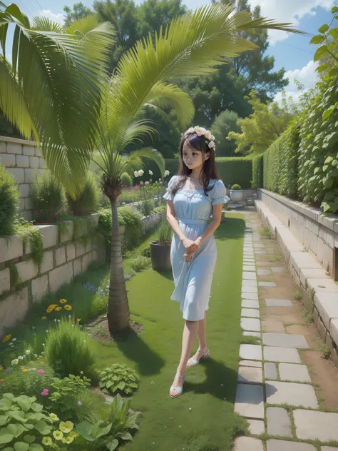 Cute garden flower beautiful girl standing