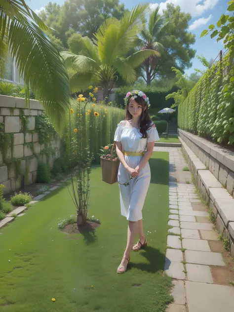 Cute garden flower beautiful girl standing