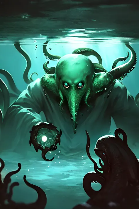 Cthulhu,Monster,(tentaculata:1.35)，A polluted underwater world，Gloomy picture，(Nuclear contamination:1.35)，（face:1.35）,（sarcoma：1.35）S