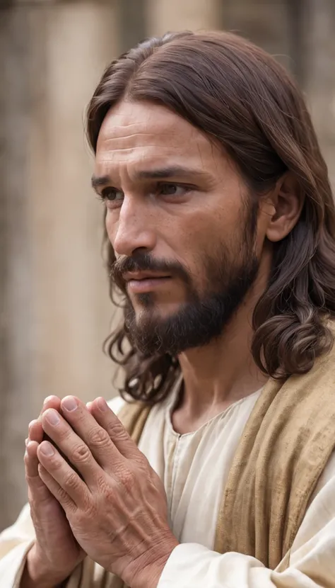 "Gerar uma imagem: Perfil de Jesus, Tight prayer hands."