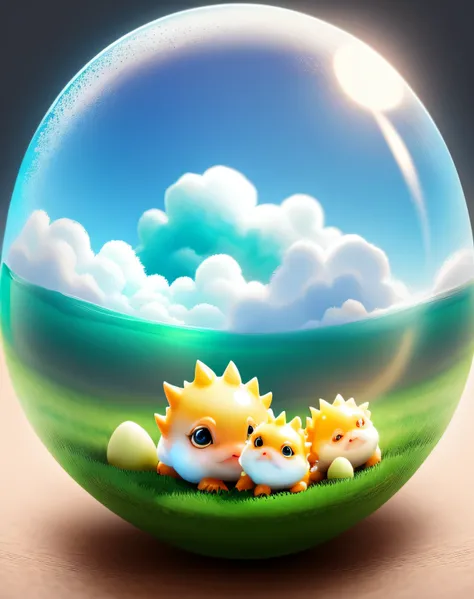 Cute baby Dinosaurs come out from the egg clear background half break egg