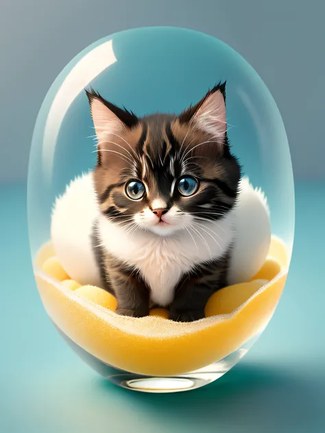 Cute baby cat come out from the egg clear background half break egg